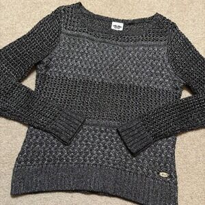 Harley-Davidson Sweater Womens Small Gray Metallic Open Knit Boat Neck Pullover
